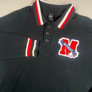 Disney Mickey Mouse Letterman Sweater Mens Large Black Red White Varsity Knit LG